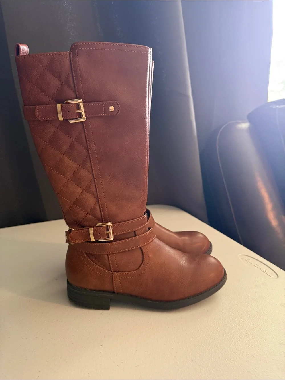 Kids Tall Quilted Riding Boots - Brown